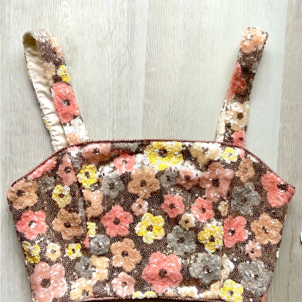 Altar'd State Floral Sequin Crop Top - Multicolor